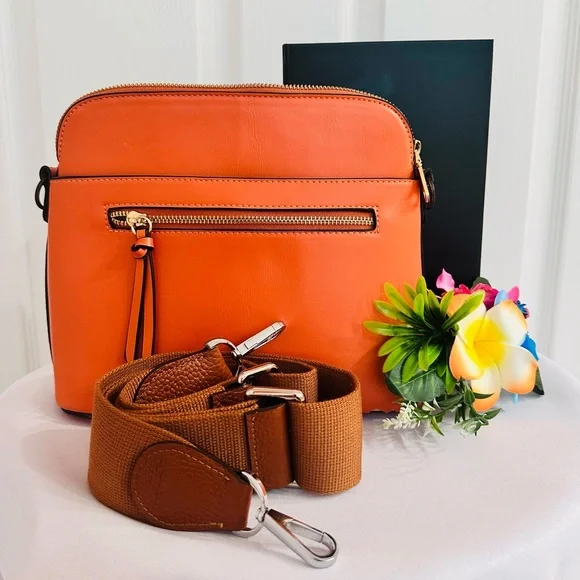 CtopoGo ~ Orange Crossbody Bag with Canvas Strap and Satin Interior - Picture 1 of 9